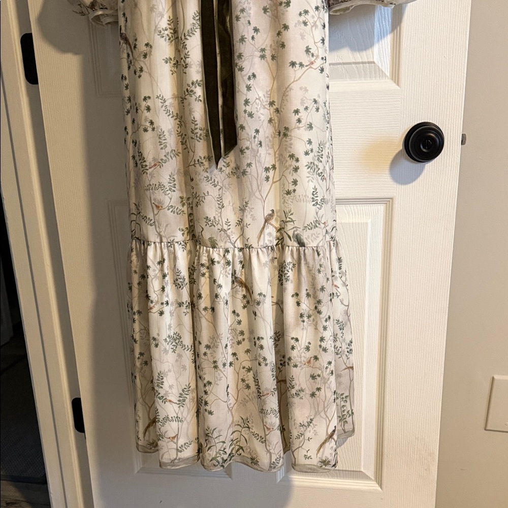 ANTONIO MELANI Ivory Floral Long Sleeve Maxi Dress with Olive Sash - Picture 5 of 7